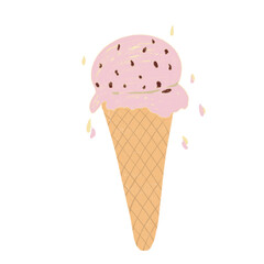 Hand-Drawn Strawberry Chocolate Chip Ice Cream Cone