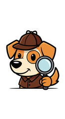 Obraz premium Cute Cartoon Detective Dog with Magnifying Glass