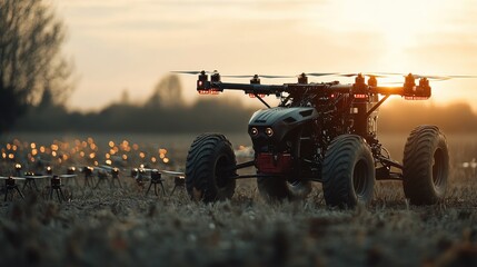 Tractor drone swarm working in sync with a main vehicle