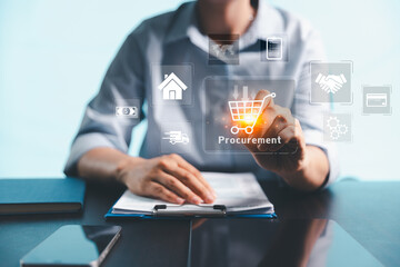 Concept of procurement, procurement management business. modern supply chain logistics delivery technology. Effective procurement supply management on smart logistics, technology, strategic purchasing