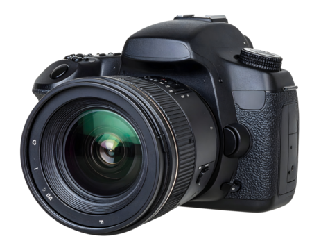 Professional digital camera isolated on black