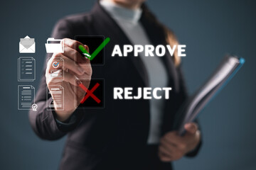 Digital interface designed for business automation, concept of document review is visualized by...