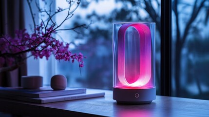 Transparent bladeless fan with RGB lighting effects