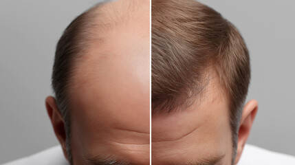 Fototapeta premium Vorher-Nachher-Vergleich männlicher Haarausfall und Haartransplantation