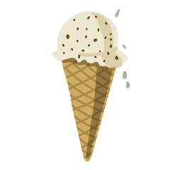 Hand-Drawn Vanilla Chocolate Chip Ice Cream Cone