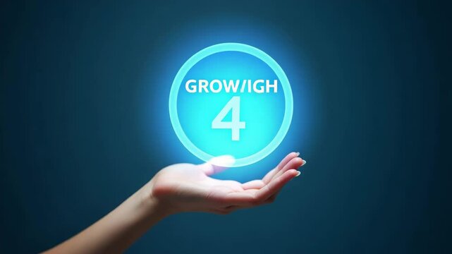 Flat Hand Showcasing Holographic Growth Hormone Treatment Symbol: A Minimalist Vector Illustration for Smart Business Context