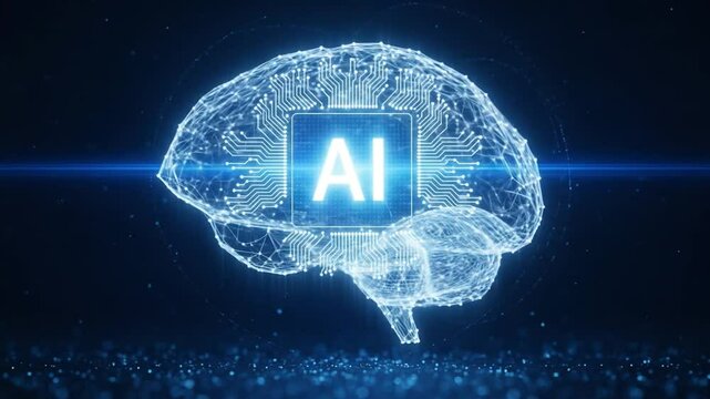 Digital illustration of human brain with ai circuit board