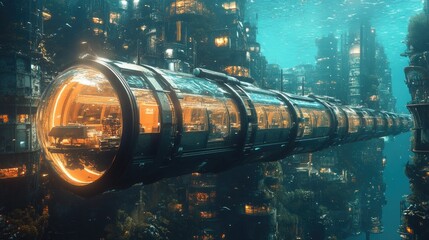 Underwater city with transparent tube transport