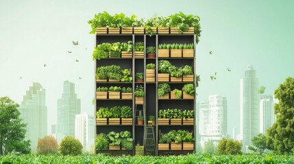 Urban vertical farming infographic