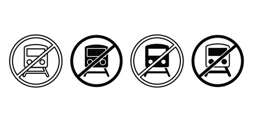 Set of Black And White No Train Icons Vector Design on White Background
