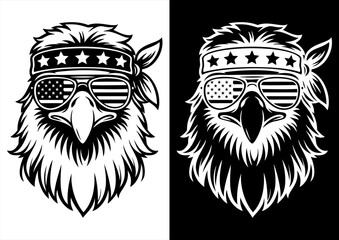 Cool Bald Eagle with Bandana and American Flag Sunglasses – Vector Art