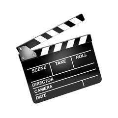 Fototapeta premium Film production clapperboard isolated for movie making and directing cinematic scenes indoors