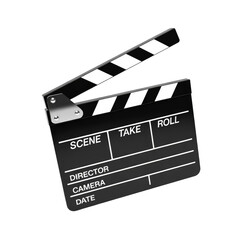 Obraz premium Classic film clapperboard isolated on black background for movie scene take roll production