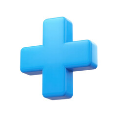 Obraz premium Blue 3D plus sign isolated on white background icon for medical and mathematical applications
