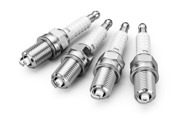 Four New Spark plugs isolated on white background