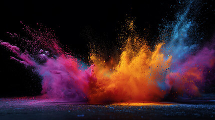 Energetic splash of pigment against black canvas