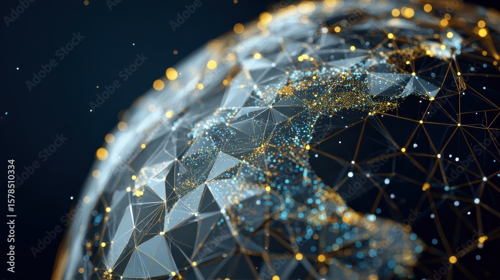 Poster technology image of globe. abstract polygonal shapes. background with connecting dots and lines. gra