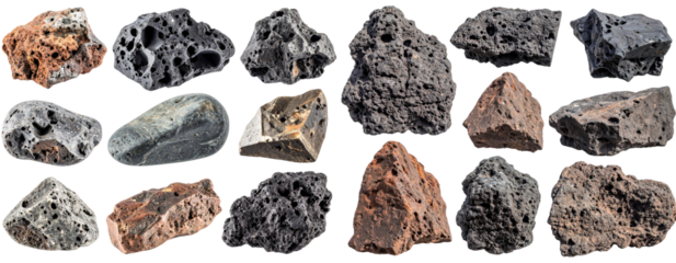 Collection Of Various Volcanic Rocks Displaying Detailed Textures And Natural Colors Against A Transparent Background