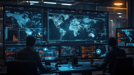 Cyberattack simulation interface with global threat pulses, AI-generated breach scenarios, and real-time red team vs blue team security visualization