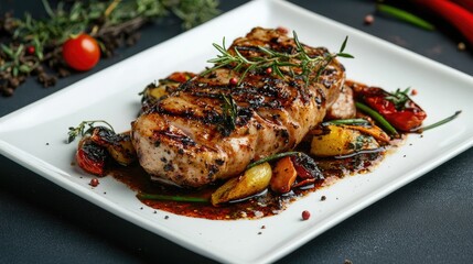 Grilled Pork Loin steaks in a white plate