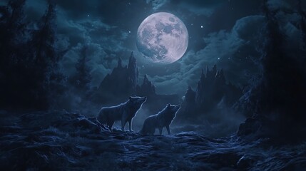 Wolves under full moon