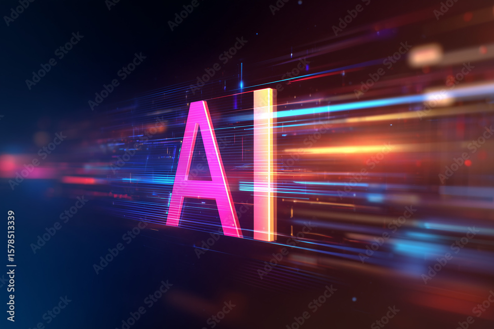 Poster a dynamic digital background with the word 