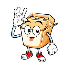 Cute Noodle Takeout Box Mascot with OK Hand Perfect Gesture. Vector Hand drawn Illuustration Cartoon Retro