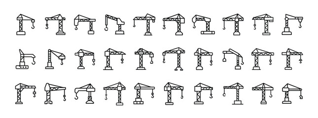 Oil and energy line icon set. Vector pictograms of pumpjacks, drilling rigs, oil extraction, crude pumps, refinery, petroleum, fuel, machinery, and industry thin linear illustration.