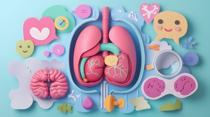 educational and playful 3D paper craft-style illustration designed for kids exploring the human body