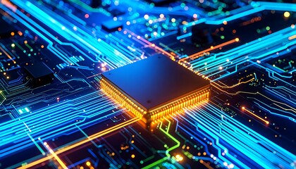 Fototapeta premium High-tech circuit board with glowing processor