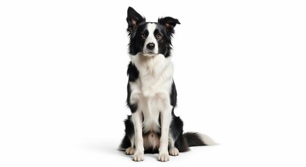 Fototapeta premium [Animal Collection Realistic] Realistic Border Collie Sitting Isolated on White Background for Pet and Animal Stock Collection