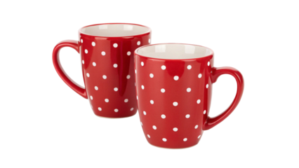 Red Polka Dot Ceramic Mugs Isolated on Transparent Background