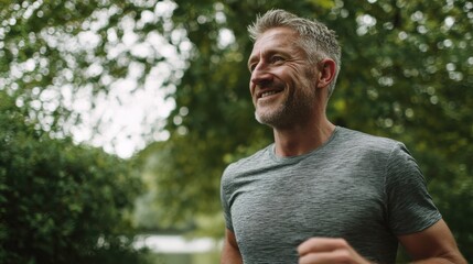 Smiling mature man running in park