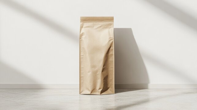 Beige pouch on light floor