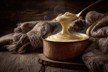 Golden Pissaladi&egrave;re tart with onions and olives in sunny Proven&ccedil;al market atmosphere