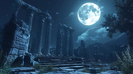Ancient ruins at night