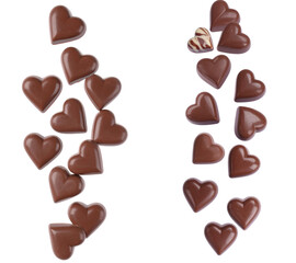 Fototapeta premium Falling Chocolate Heart Shapes Isolated on a Transparent Background a Romantic Sweet Confectionery Treat for Celebrations