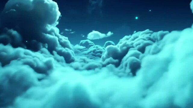 Ethereal blue cloudscape with luminous shifting clouds and subtle light pulses