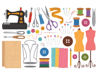 Sewing Tools and Tailoring Equipment Clipart Fashion Design Elements Set.