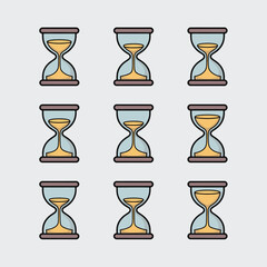 Nine Hourglass Icons Time Management Concept
