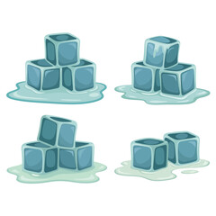 Melting Ice Cubes Cartoon Illustration Set