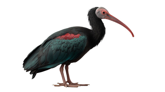 Kelaynak bird (Northern Bald Ibis) isolated on white and transparent background, cut out png