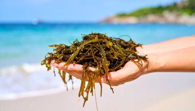 Sustainably Harvested Seaweed A Glimpse into the Ocean's Bounty, Beachside Gathering of Nutrient-Rich Sea Vegetables,  Exploring the Benefits of Ocean's Natural Resource,  Harnessing the Power of Seaw