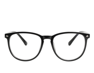 Black framed glasses on black background