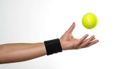 Arm with wristband catches floating tennis ball