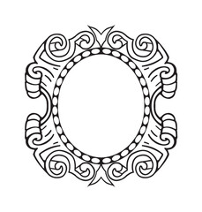 Ornate, decorative oval frame with intricate, stylized detailing.