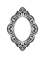 Elegant black and white ornate oval frame with intricate scrollwork details.