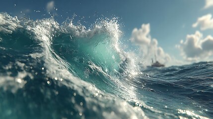 Ocean Wave Under Blue Sky and Clouds