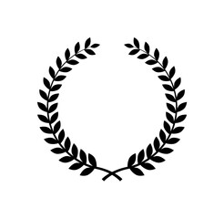 Simple black laurel wreath graphic design, isolated on white background.