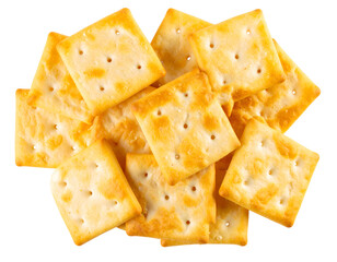Pile of salty crackers isolated closeup